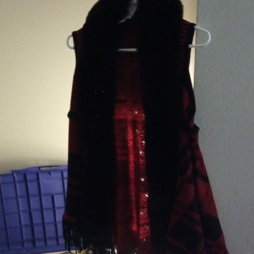 Chic Red and Black Fringe Vest